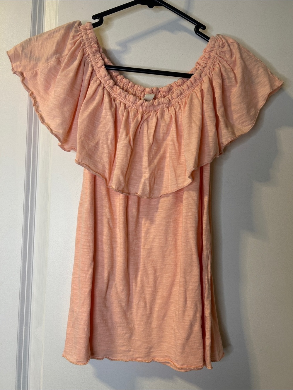 Elan Peach Ruffled Off-Shoulder Crop Top